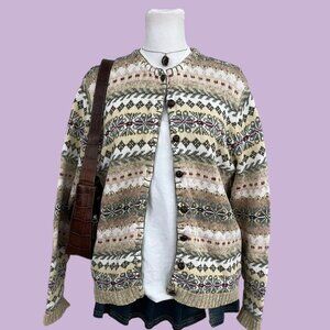 vintage 90s striped girly boho granola knit cardigan